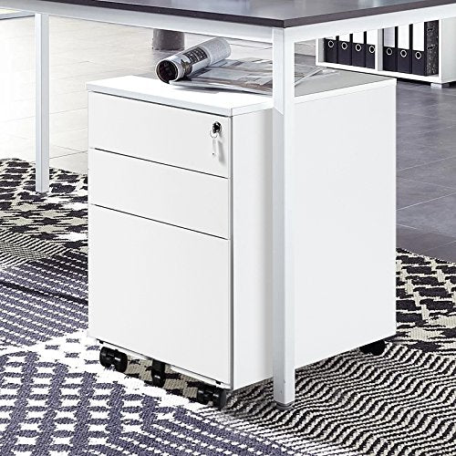 3 Drawers 5 Wheels Mobile File Cabinet Filing Pedestal Lockable Storage for A4 Metal Solid Pedestal with Keys
