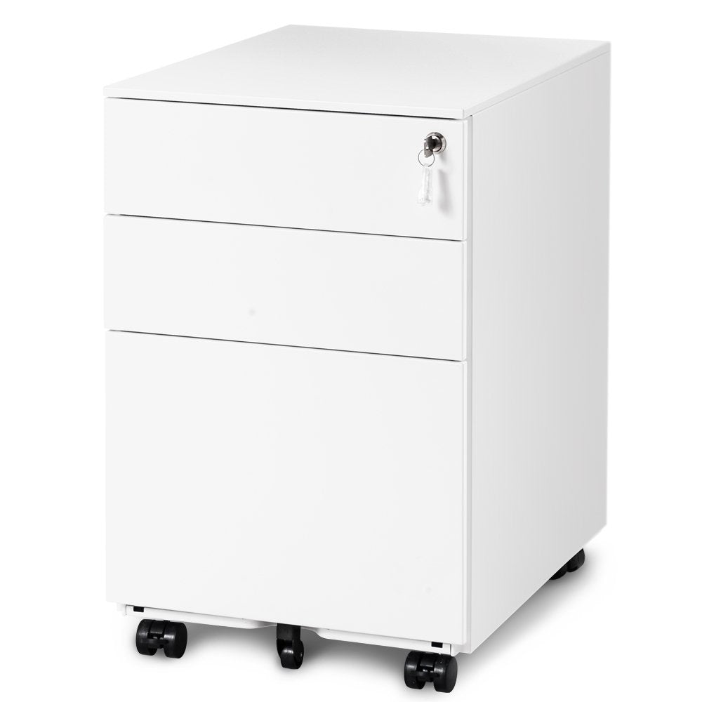 3 Drawers 5 Wheels Mobile File Cabinet Filing Pedestal Lockable Storage for A4 Metal Solid Pedestal with Keys