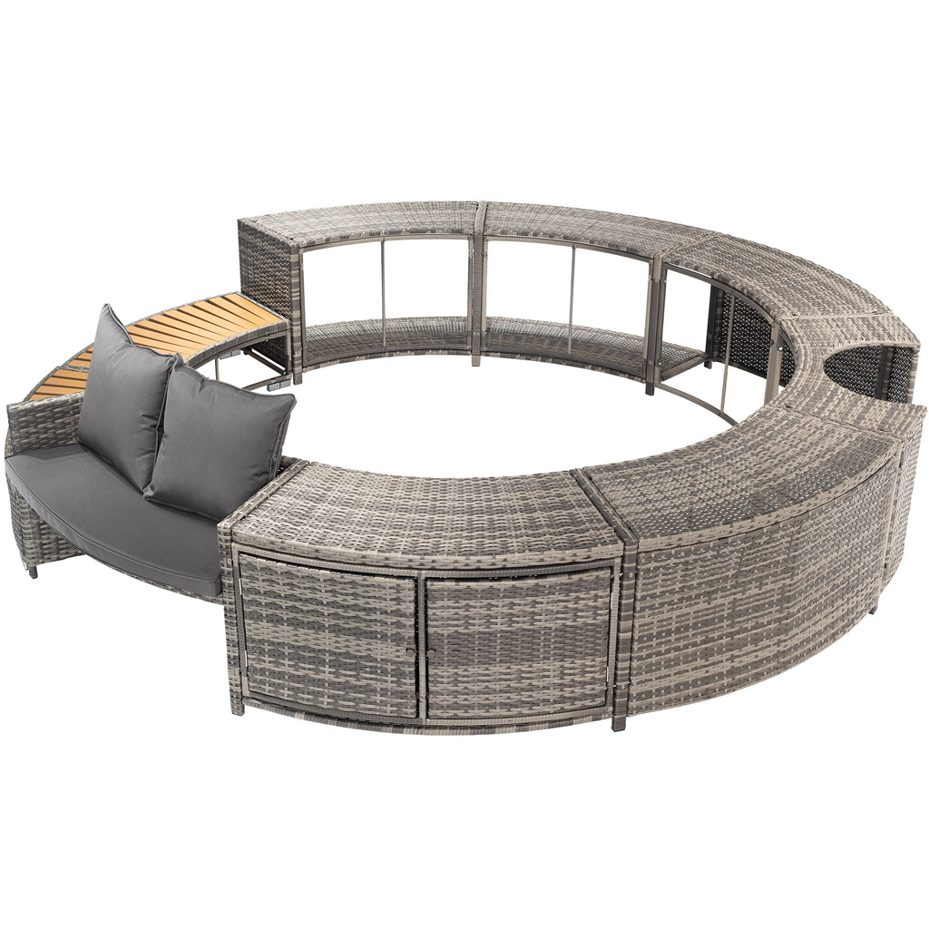 Spa Surround Home Garden Outdoor Patio Lawn Yard Pool Spa Accessory Storage Modern Hot Tropical Tub Surround with seat Grey Poly Rattan