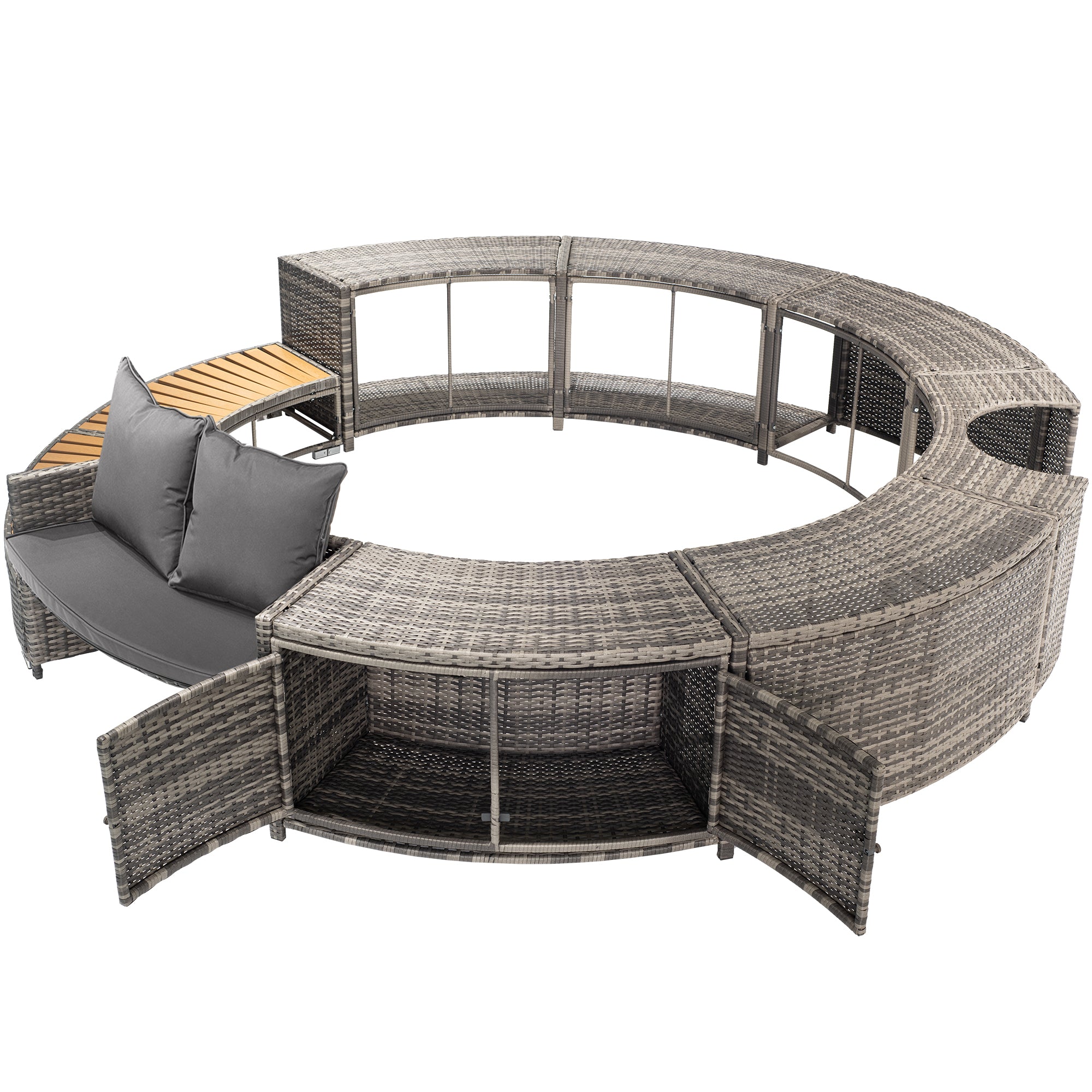 Spa Surround Home Garden Outdoor Patio Lawn Yard Pool Spa Accessory Storage Modern Hot Tropical Tub Surround with seat Grey Poly Rattan