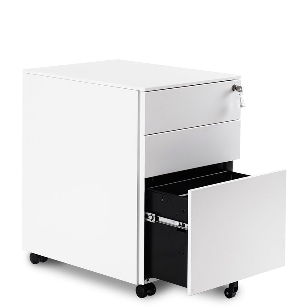 3 Drawers 5 Wheels Mobile File Cabinet Filing Pedestal Lockable Storage for A4 Metal Solid Pedestal with Keys