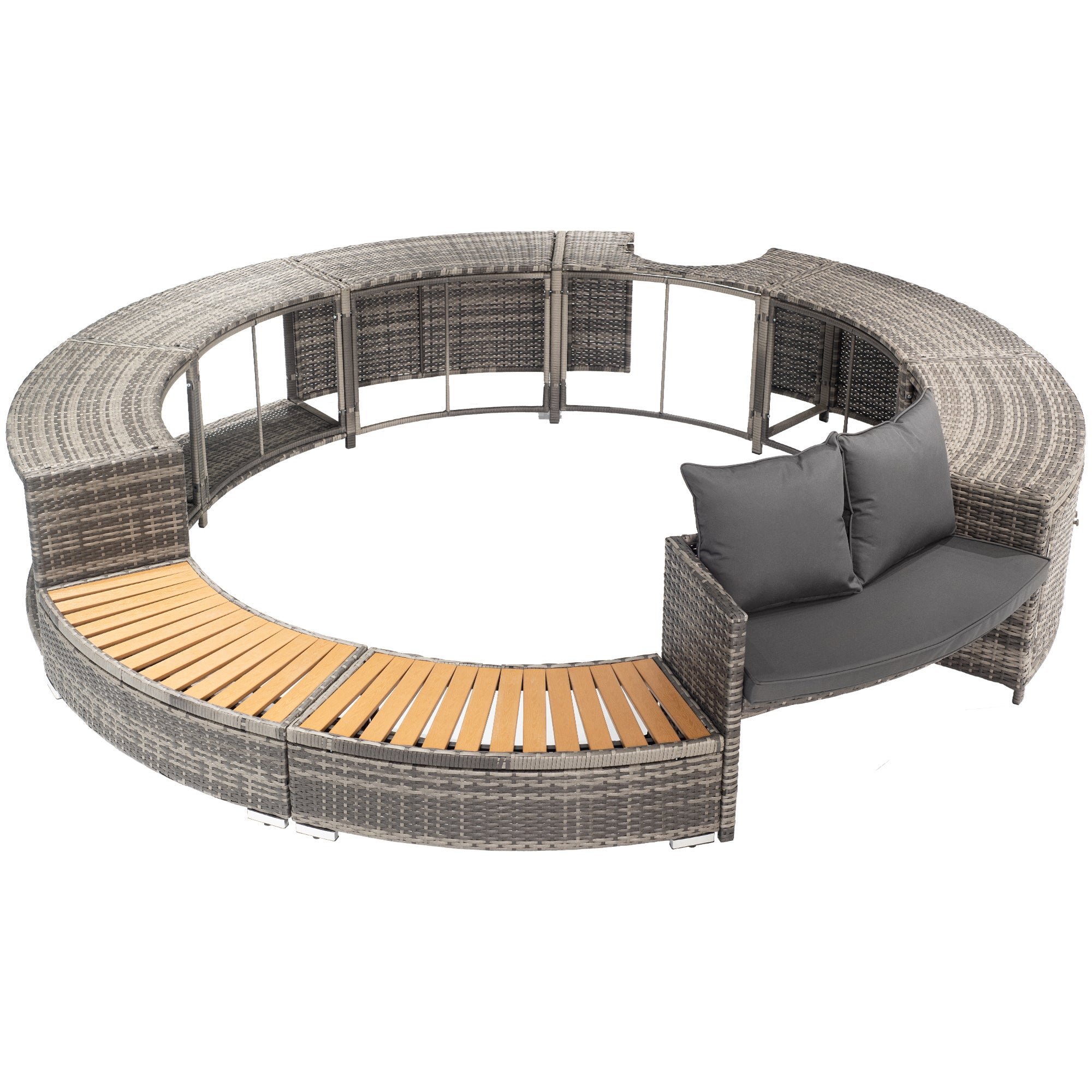 Spa Surround Home Garden Outdoor Patio Lawn Yard Pool Spa Accessory Storage Modern Hot Tropical Tub Surround with seat Grey Poly Rattan