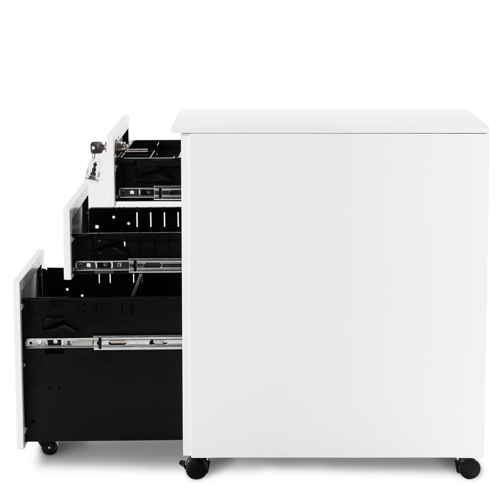 3 Drawers 5 Wheels Mobile File Cabinet Filing Pedestal Lockable Storage for A4 Metal Solid Pedestal with Keys