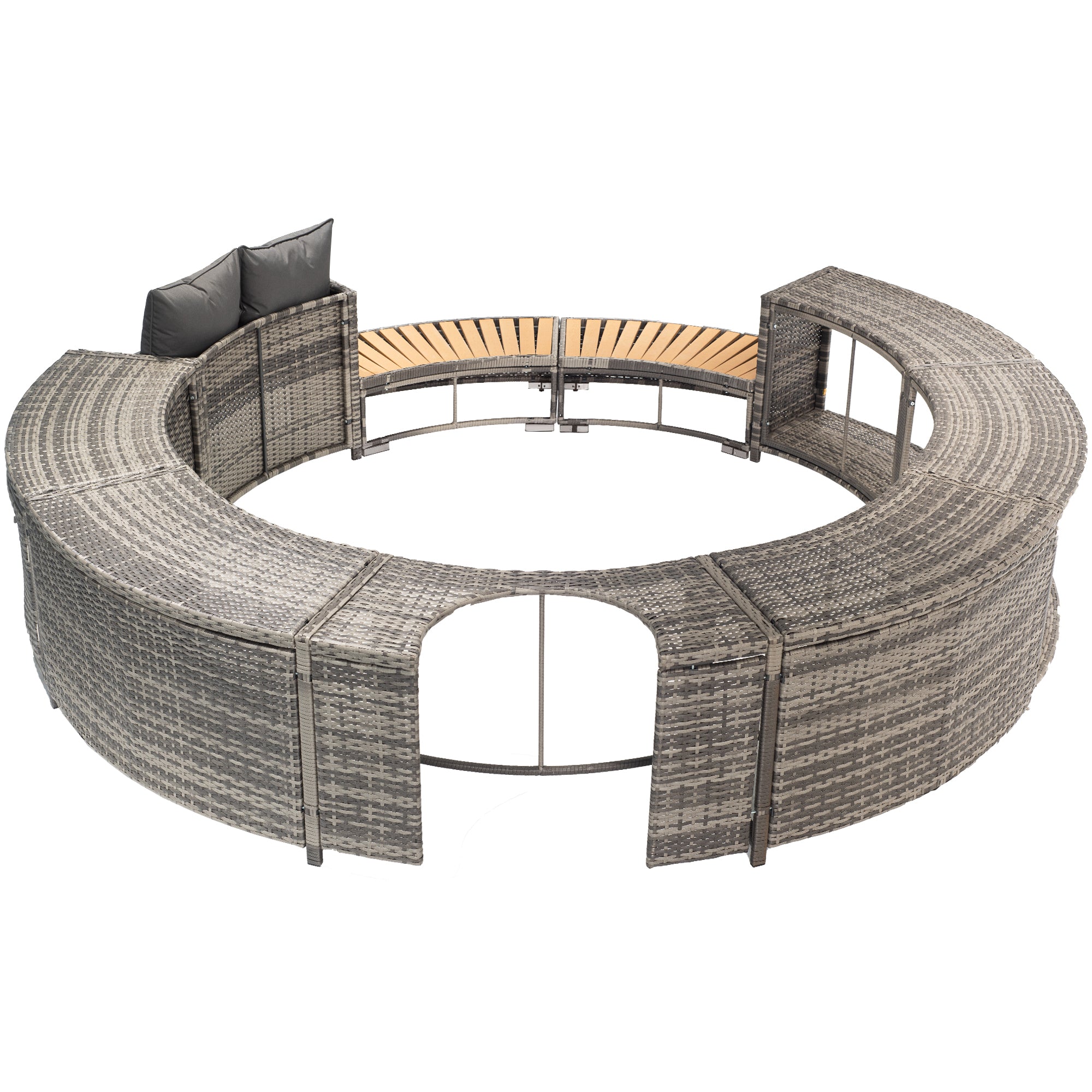 Spa Surround Home Garden Outdoor Patio Lawn Yard Pool Spa Accessory Storage Modern Hot Tropical Tub Surround with seat Grey Poly Rattan
