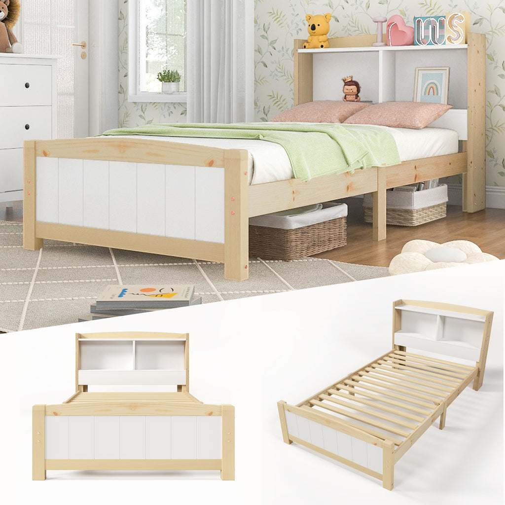 Solid Wooden Bed Frames, Single Storage Headboard Bed, 3FT Single (90 x 190 cm) Frame Only