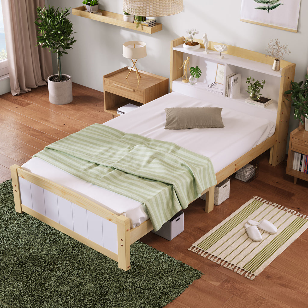 Solid Wooden Bed Frames, Single Storage Headboard Bed, 3FT Single (90 x 190 cm) Frame Only