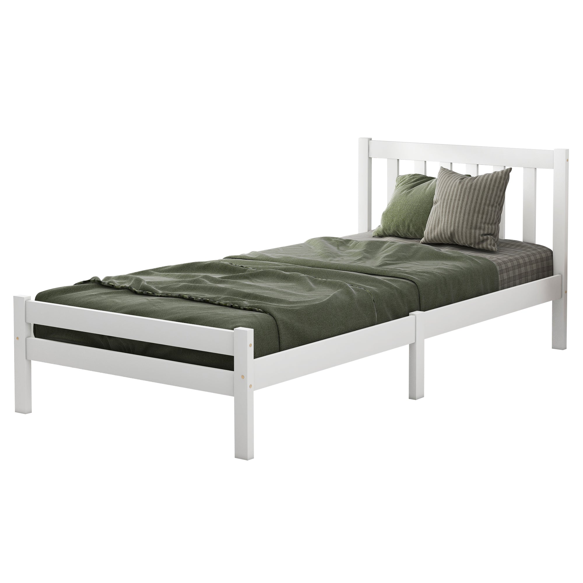 Wooden Bed Frame, Single Bed 3ft Solid Wooden Bed Frame, Bedroom Furniture for Adults, Kids, Teenagers, 90 x 190 cm (White)