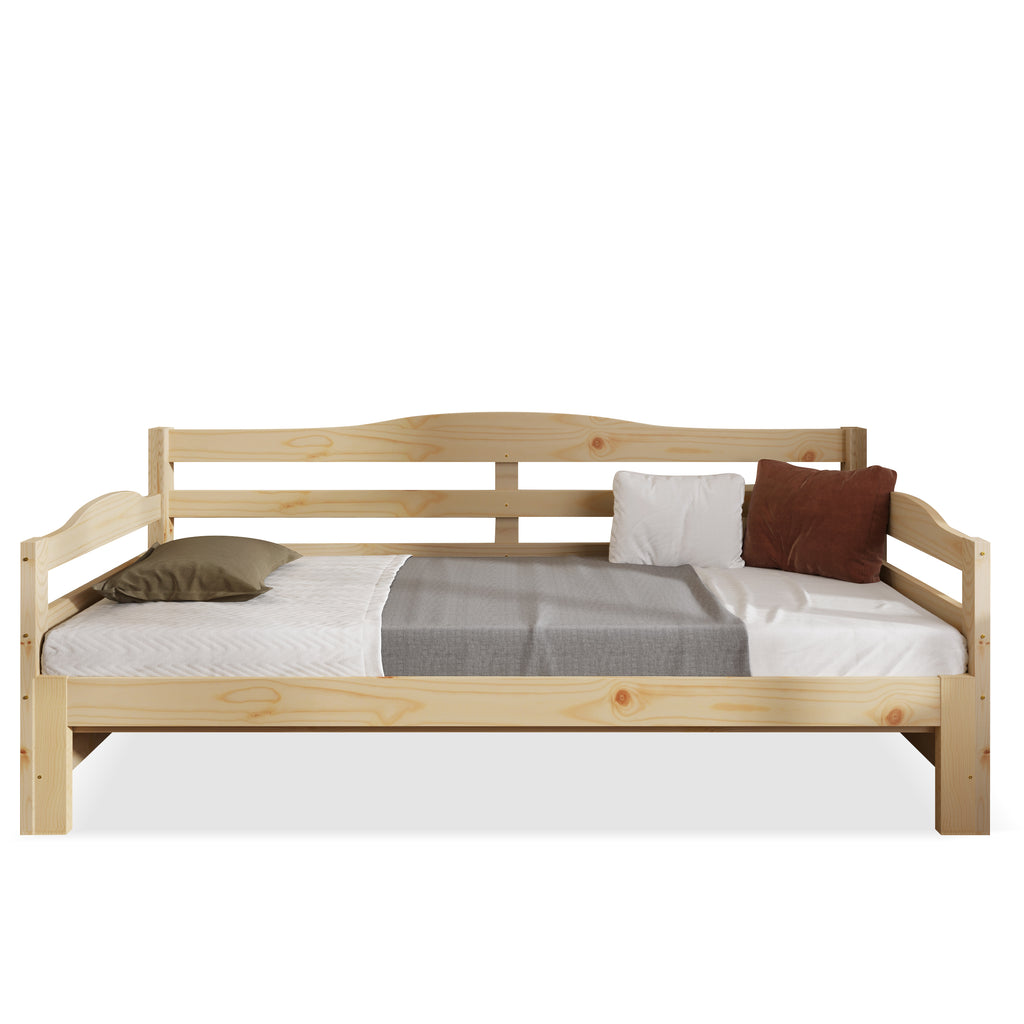 3FT Daybed Cabin Bed Single Guest Bed Sofa Bed, Pull out Trundle for Living Room and Bedroom, 90 x 190 cm, Natural