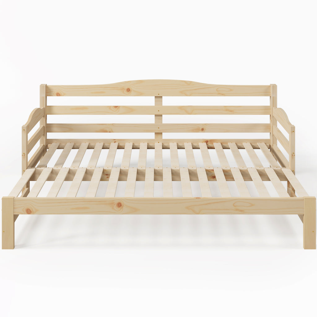 Daybed Cabin Bed SIngle Guest Bed Sofa Bed, Pull out Trundle for Living Room and Bedroom - (3 FT) 90 x190 cm -Natural
