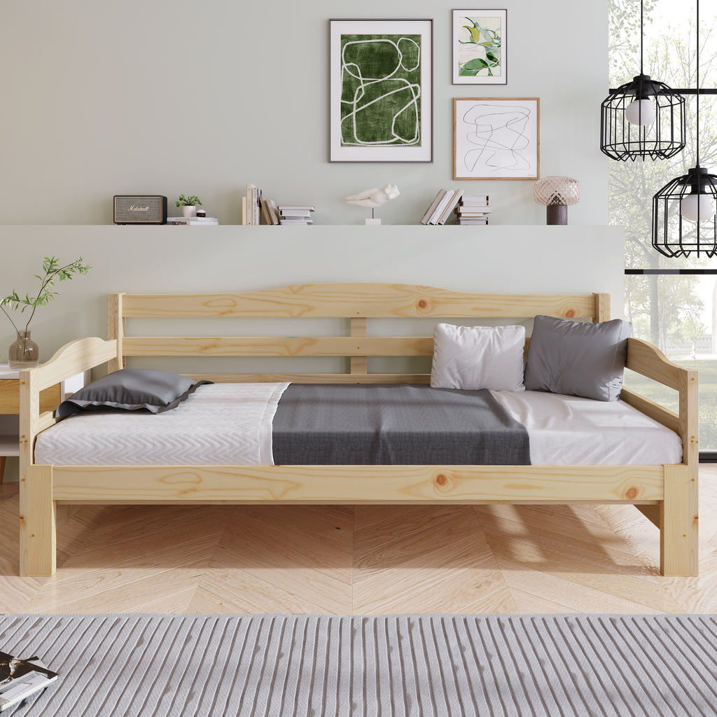 3FT Daybed Cabin Bed Single Guest Bed Sofa Bed, Pull out Trundle for Living Room and Bedroom, 90 x 190 cm, Natural