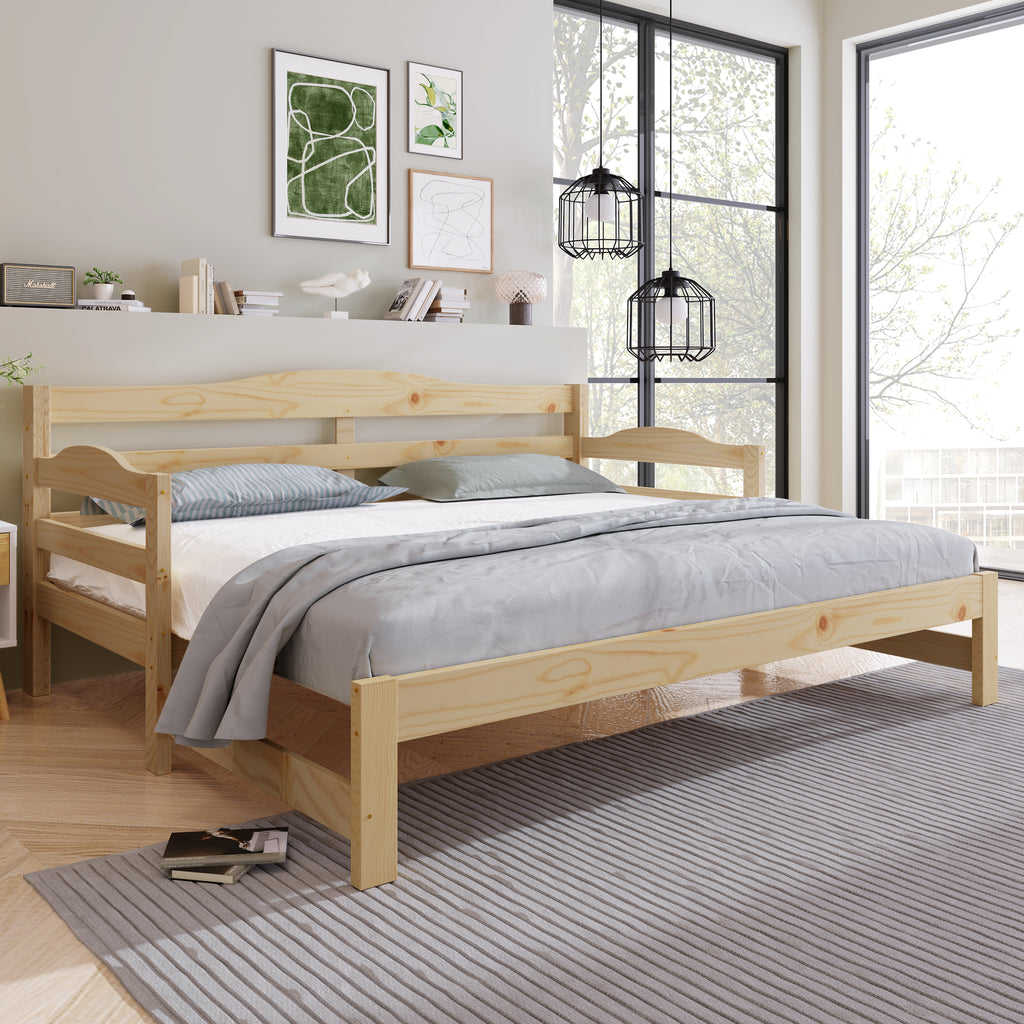 3FT Daybed Cabin Bed Single Guest Bed Sofa Bed, Pull out Trundle for Living Room and Bedroom, 90 x 190 cm, Natural