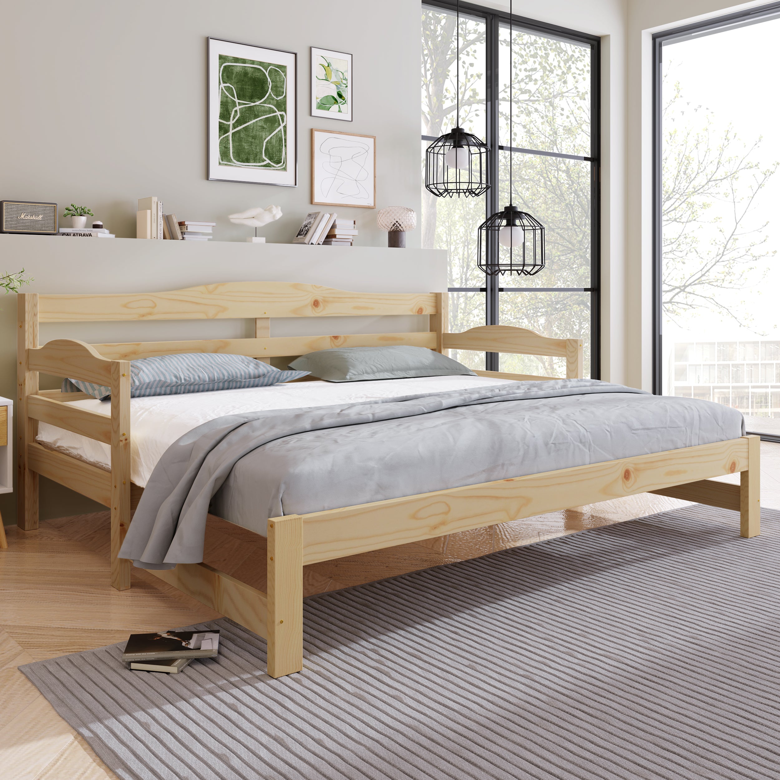 Daybed Cabin Bed SIngle Guest Bed Sofa Bed, Pull out Trundle for Living Room and Bedroom - (3 FT) 90 x190 cm -Natural