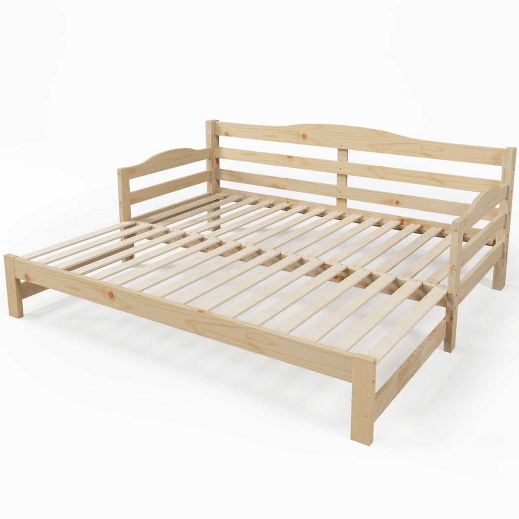 Daybed Cabin Bed SIngle Guest Bed Sofa Bed, Pull out Trundle for Living Room and Bedroom - (3 FT) 90 x190 cm -Natural