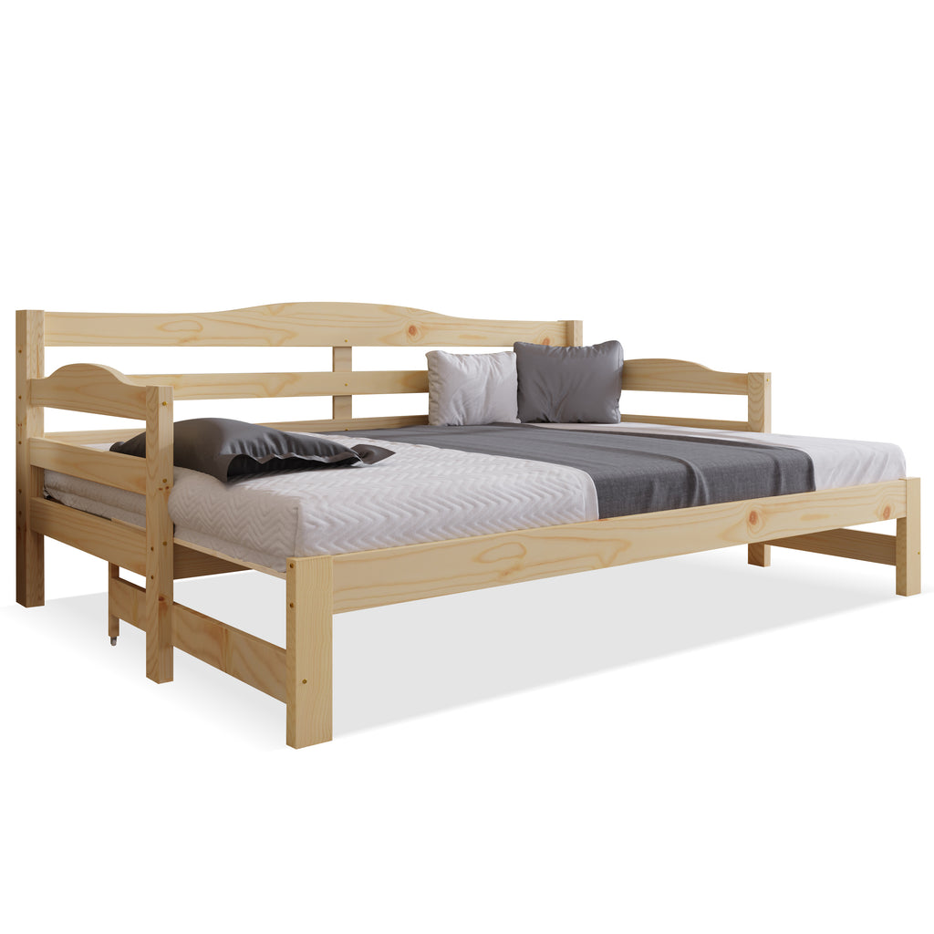 Daybed Cabin Bed SIngle Guest Bed Sofa Bed, Pull out Trundle for Living Room and Bedroom - (3 FT) 90 x190 cm -Natural