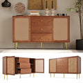 (=835960AAT) Rattan Sideboard Cabinet for Living Room, Chest of Drawers, Sideboard with 2 Doors and 3 Drawers, Adjustable Shelf, Walnut -90H/150W/40D cm
