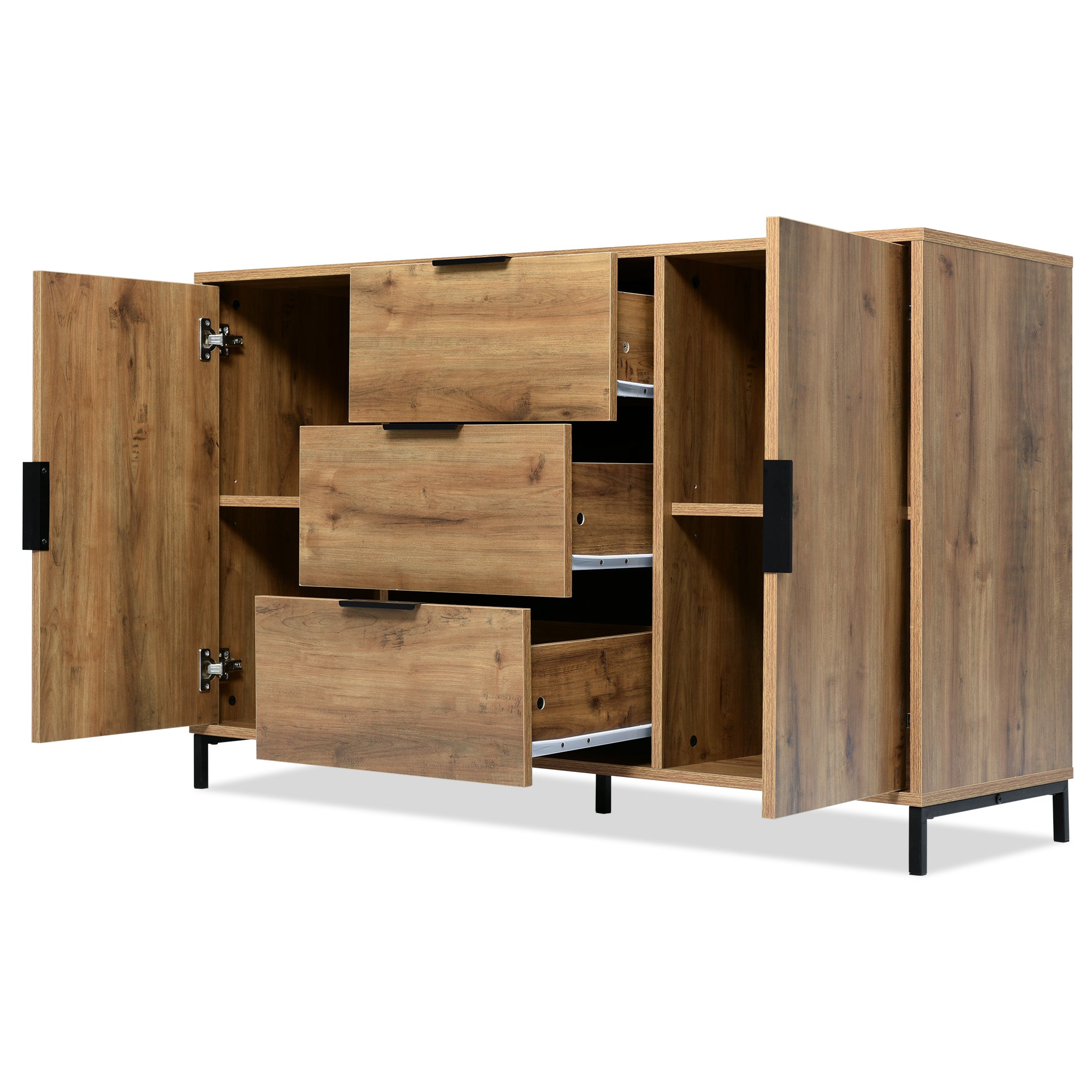 Sideboard Cabinet for Living Room, Chest of Drawers with with 2 doors and 3 drawers, Adjustable shelf, Dark Oak, 40D x 120W x 76H centimetres