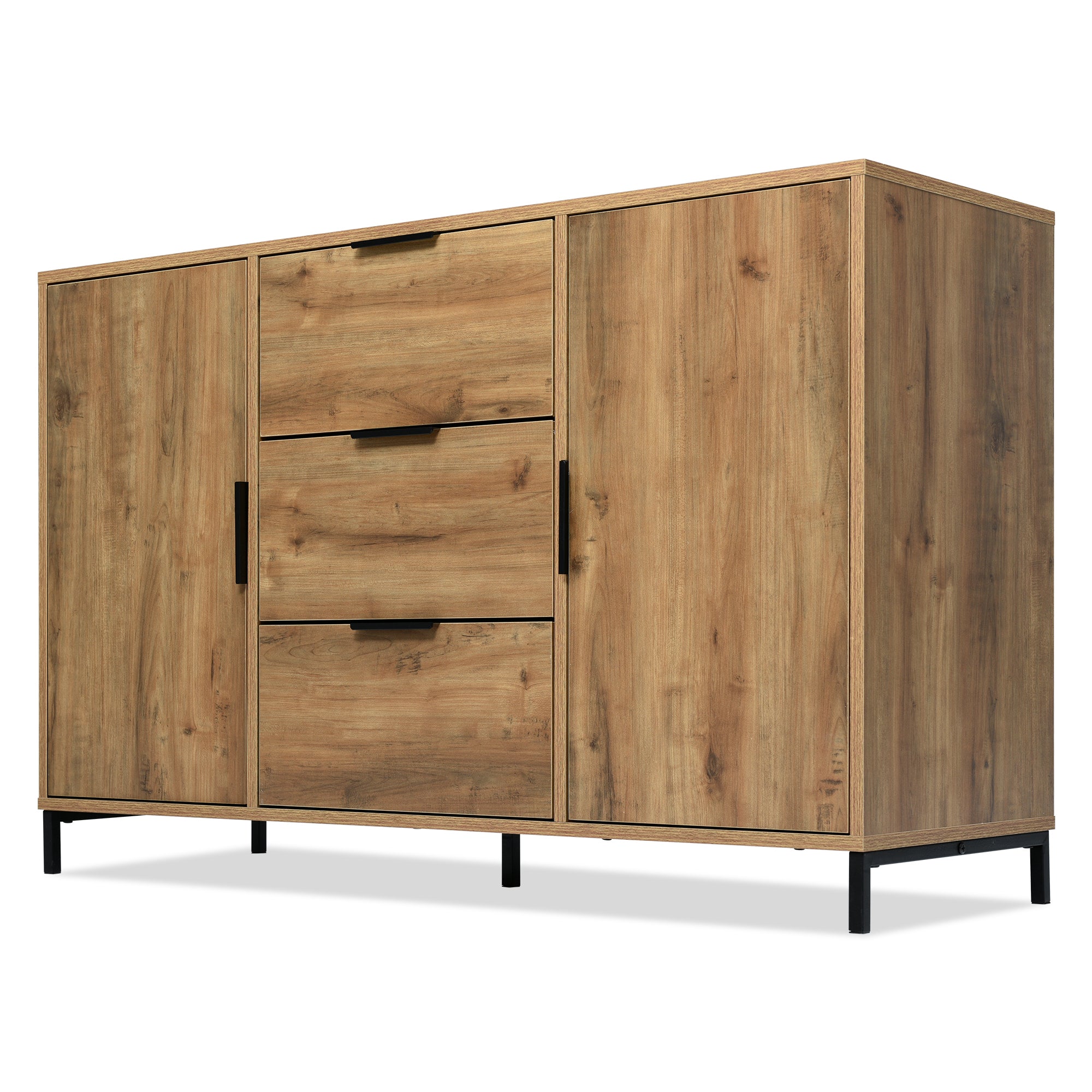 Sideboard Cabinet for Living Room, Chest of Drawers with with 2 doors and 3 drawers, Adjustable shelf, Dark Oak, 40D x 120W x 76H centimetres