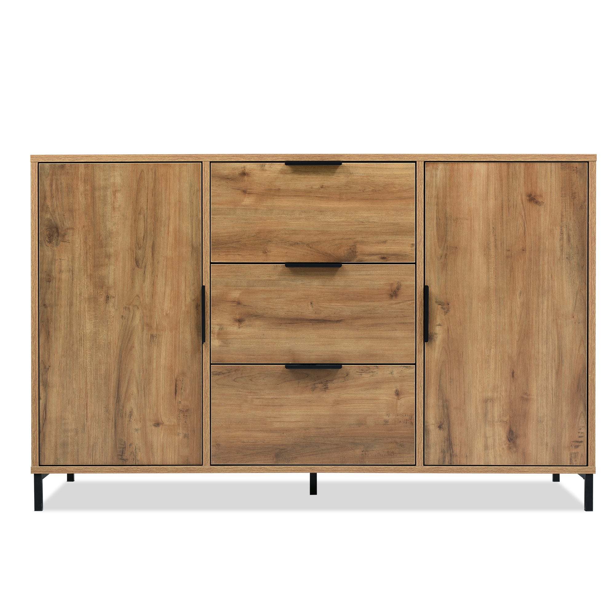Sideboard Cabinet for Living Room, Chest of Drawers with with 2 doors and 3 drawers, Adjustable shelf, Dark Oak, 40D x 120W x 76H centimetres