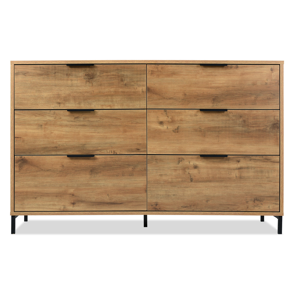 Sideboard Cabinet for Living Room, Chest of Drawers with 6 drawers, Dark Oak, 40D x 120W x 76H centimetres