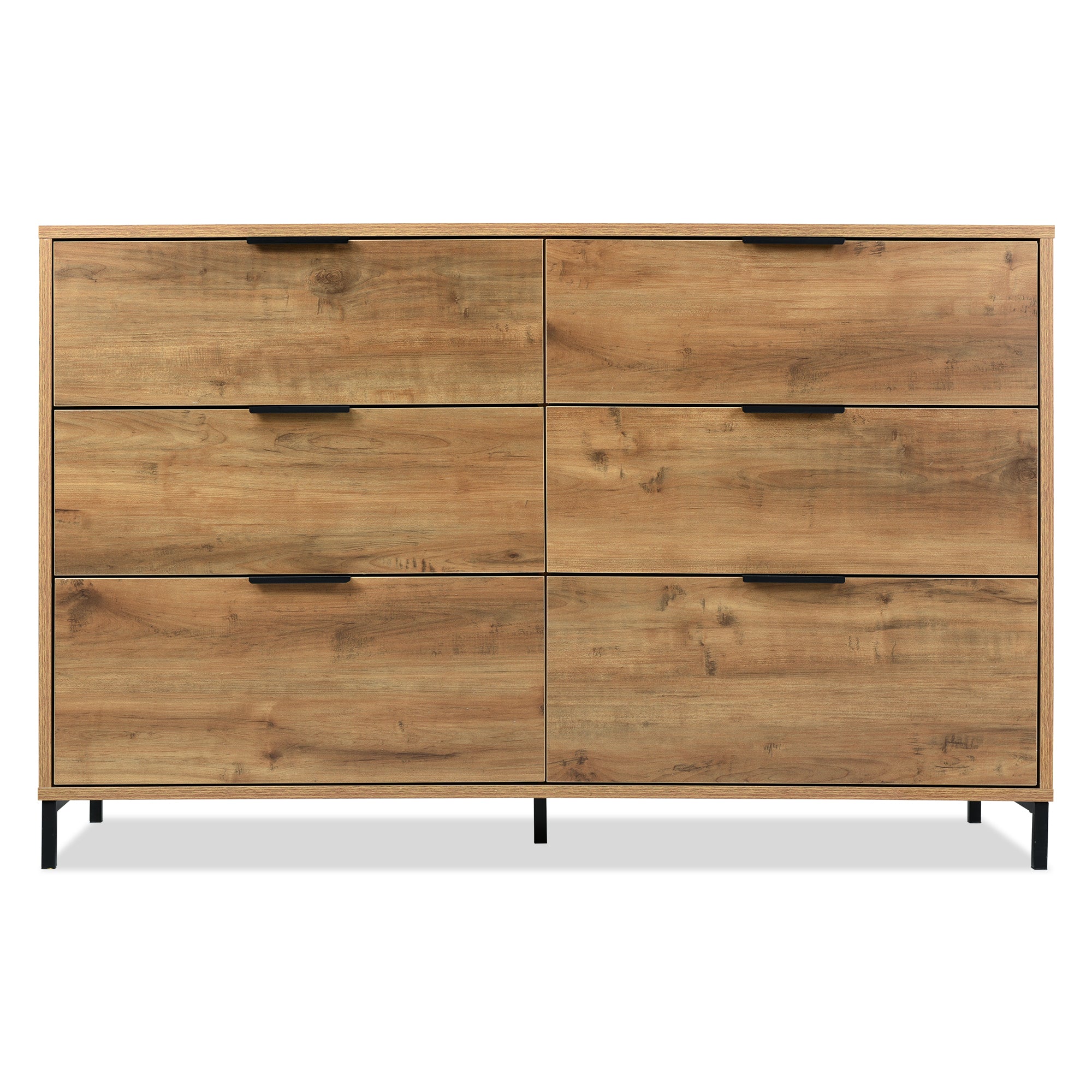 Sideboard Cabinet for Living Room, Chest of Drawers with 6 drawers, Dark Oak, 40D x 120W x 76H centimetres