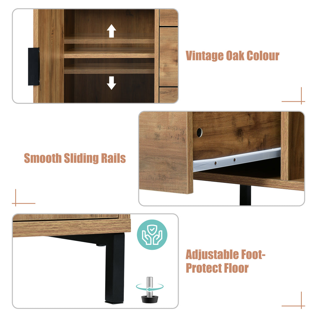 Sideboard Cabinet for Living Room, Chest of Drawers with with 2 doors and 3 drawers, Adjustable shelf, Dark Oak, 40D x 120W x 76H centimetres