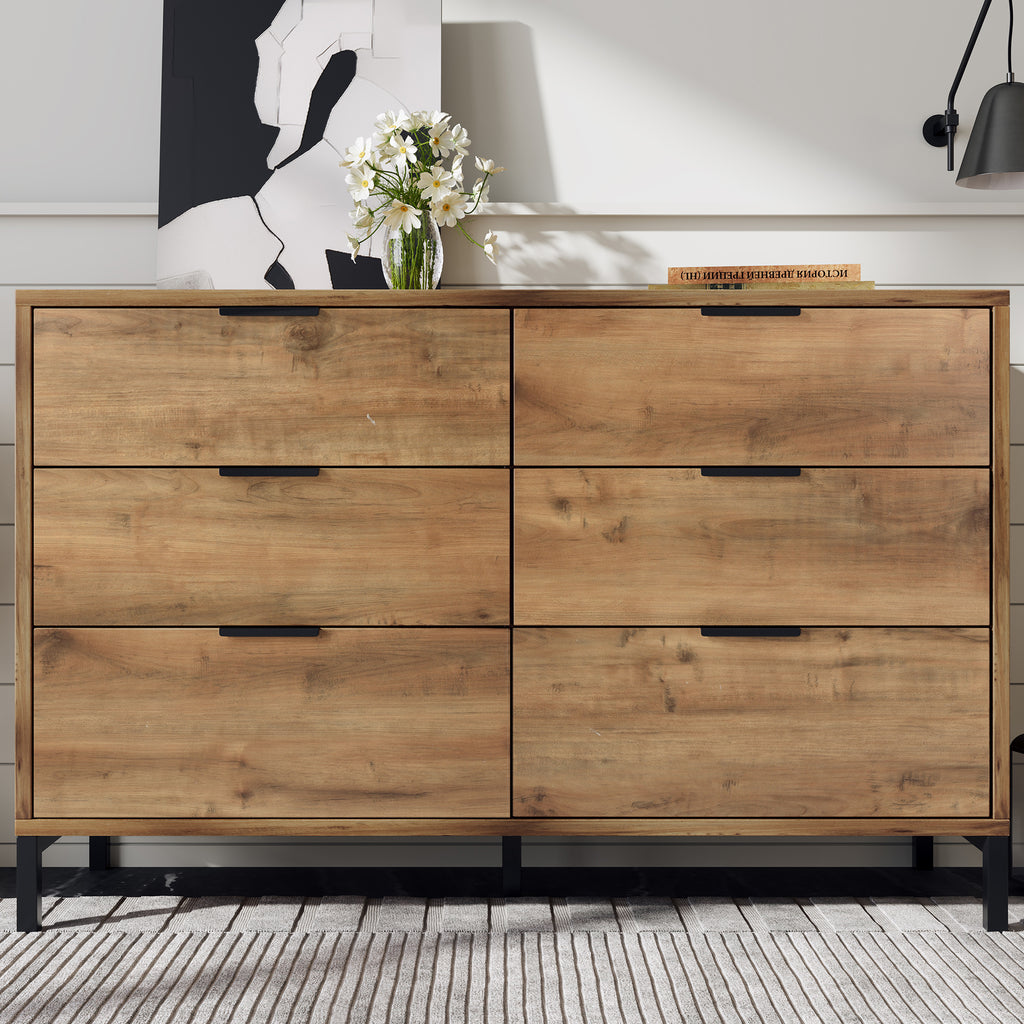 Sideboard Cabinet for Living Room, Chest of Drawers with 6 drawers, Dark Oak, 40D x 120W x 76H centimetres