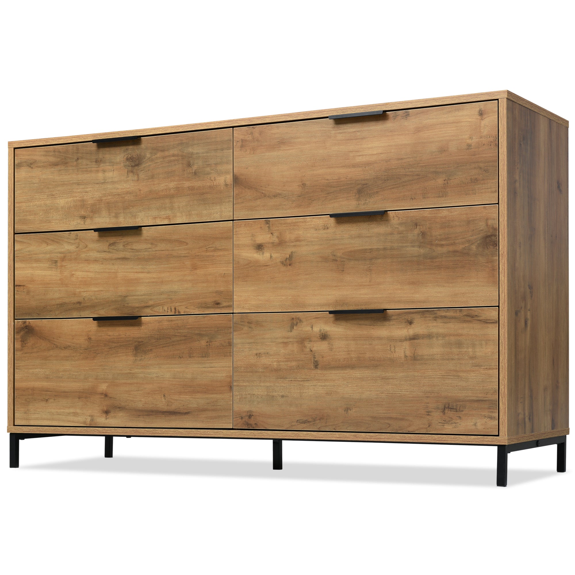 Sideboard Cabinet for Living Room, Chest of Drawers with 6 drawers, Dark Oak, 40D x 120W x 76H centimetres