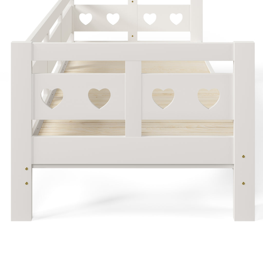 Daybed Cabin Bed Wooden 3FT Single Sofa Guest Bed Sofa Bed, Pull out Trundle Wooden Bed Heart-Shaped  For Children Adults Bed for Living Room and Bedroom  -90 x190 cm -White