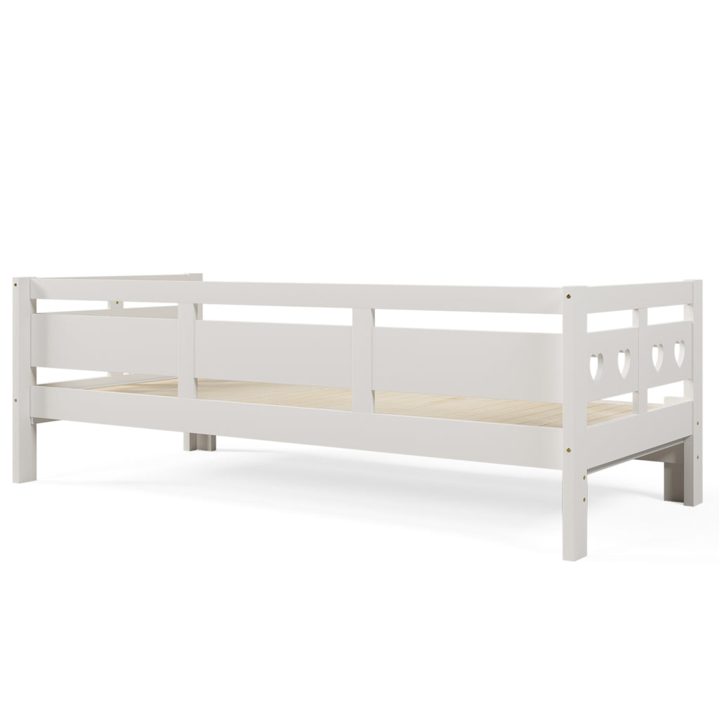 Daybed Cabin Bed Wooden 3FT Single Sofa Guest Bed Sofa Bed, Pull out Trundle Wooden Bed Heart-Shaped  For Children Adults Bed for Living Room and Bedroom  -90 x190 cm -White