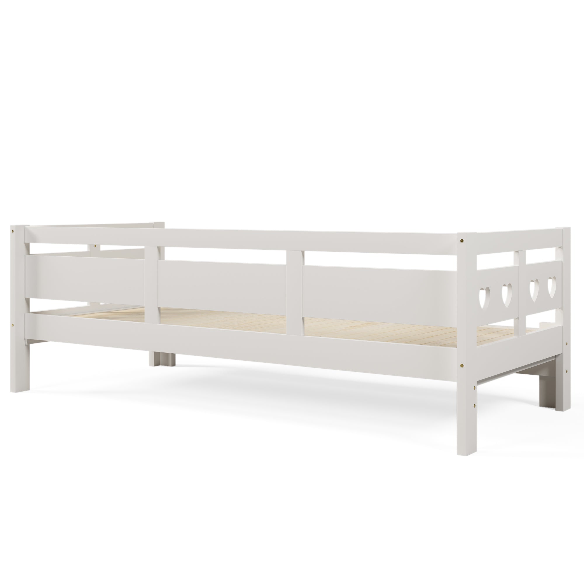 Daybed Cabin Bed Wooden 3FT Single Sofa Guest Bed Sofa Bed, Pull out Trundle Wooden Bed Heart-Shaped  For Children Adults Bed for Living Room and Bedroom  -90 x190 cm -White