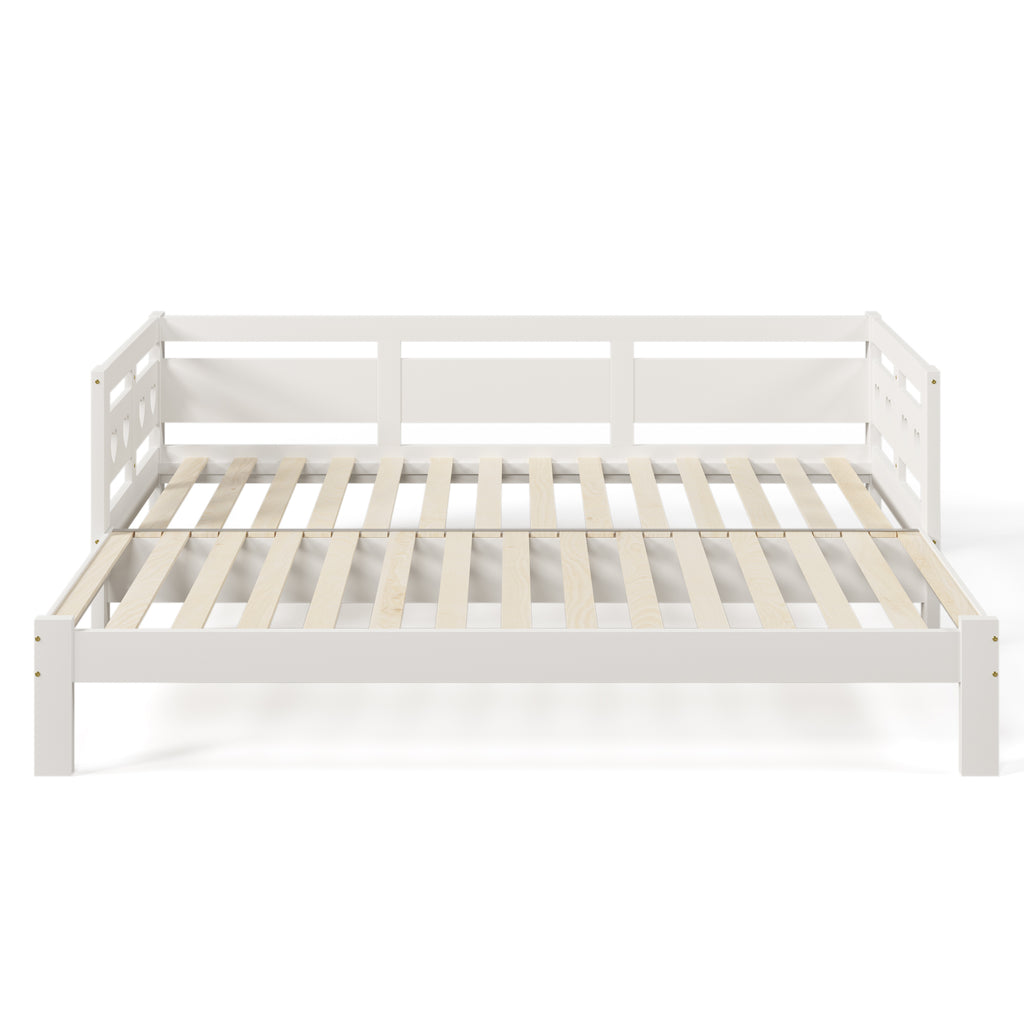 Daybed Cabin Bed Wooden 3FT Single Sofa Guest Bed Sofa Bed, Pull out Trundle Wooden Bed Heart-Shaped  For Children Adults Bed for Living Room and Bedroom  -90 x190 cm -White