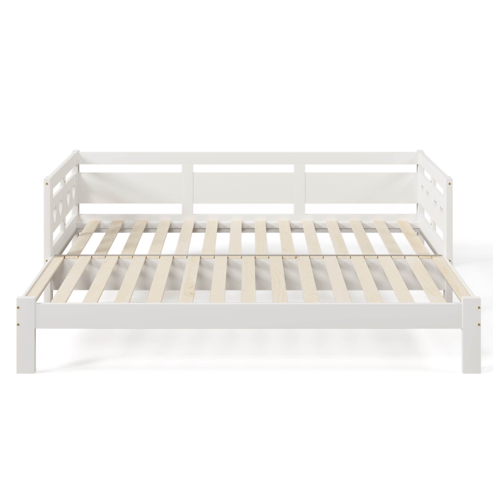 Daybed Cabin Bed Wooden 3FT Single Sofa Guest Bed Sofa Bed, Pull out Trundle Wooden Bed Heart-Shaped  For Children Adults Bed for Living Room and Bedroom  -90 x190 cm -White
