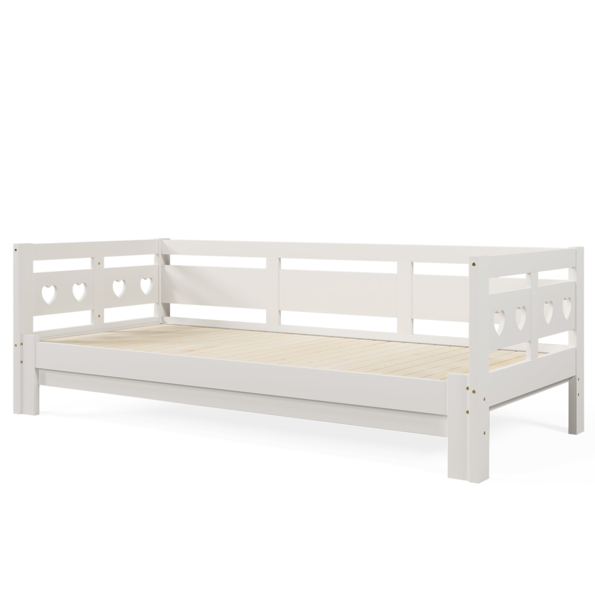 Daybed Cabin Bed Wooden 3FT Single Sofa Guest Bed Sofa Bed, Pull out Trundle Wooden Bed Heart-Shaped  For Children Adults Bed for Living Room and Bedroom  -90 x190 cm -White