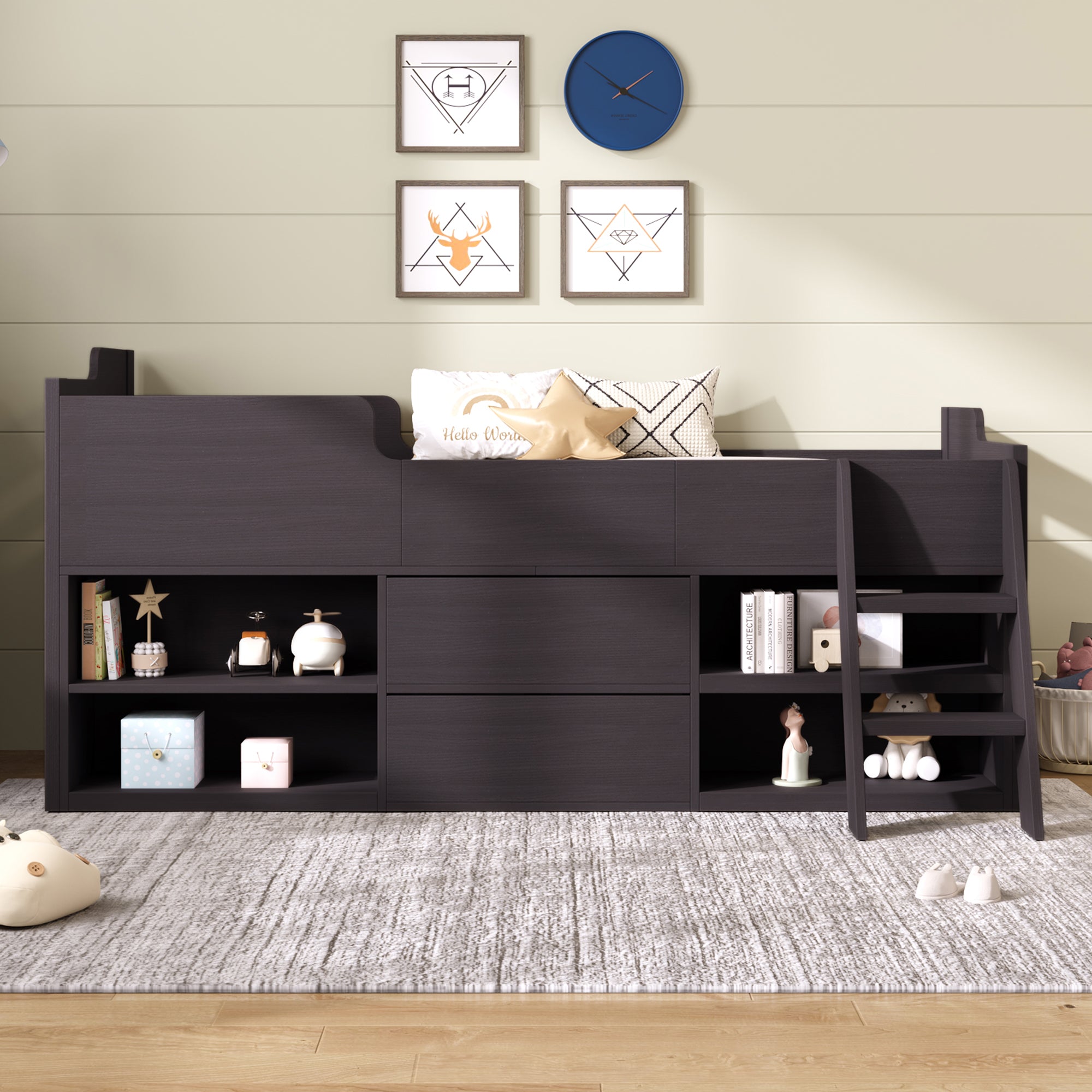 Cabin Bed Mid Sleeper Bed Frame Storage Kids Wooden bed with Drawers Shelf Storage Low Sleeper Bed  3ft Single Children's Wooden Bed - 3ft Single (90 x 190 cm) Frame Only
