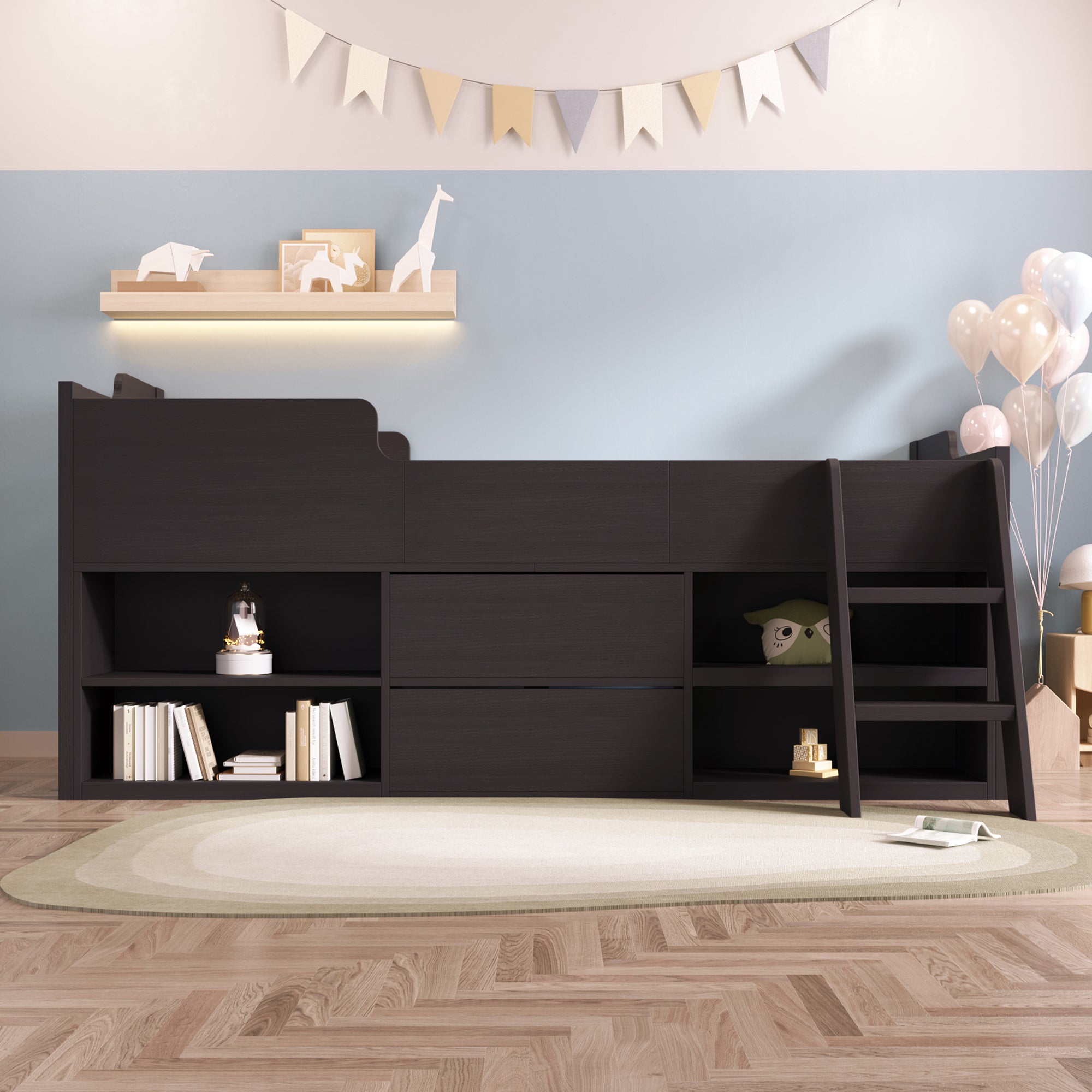 Cabin Bed Mid Sleeper Bed Frame Storage Kids Wooden bed with Drawers Shelf Storage Low Sleeper Bed  3ft Single Children's Wooden Bed - 3ft Single (90 x 190 cm) Frame Only