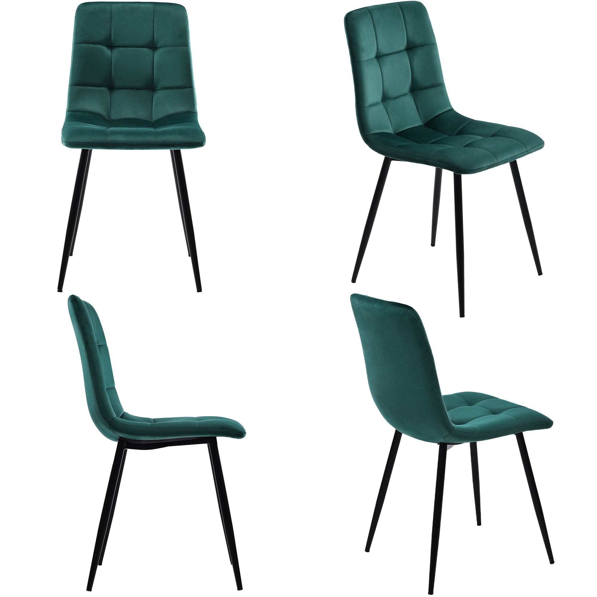 Dining Chair (4 pcs), Dark Green,4-Set Velet Upholstered Chair Design Chair with Backrest,Seat in Velvet Metal Frame
