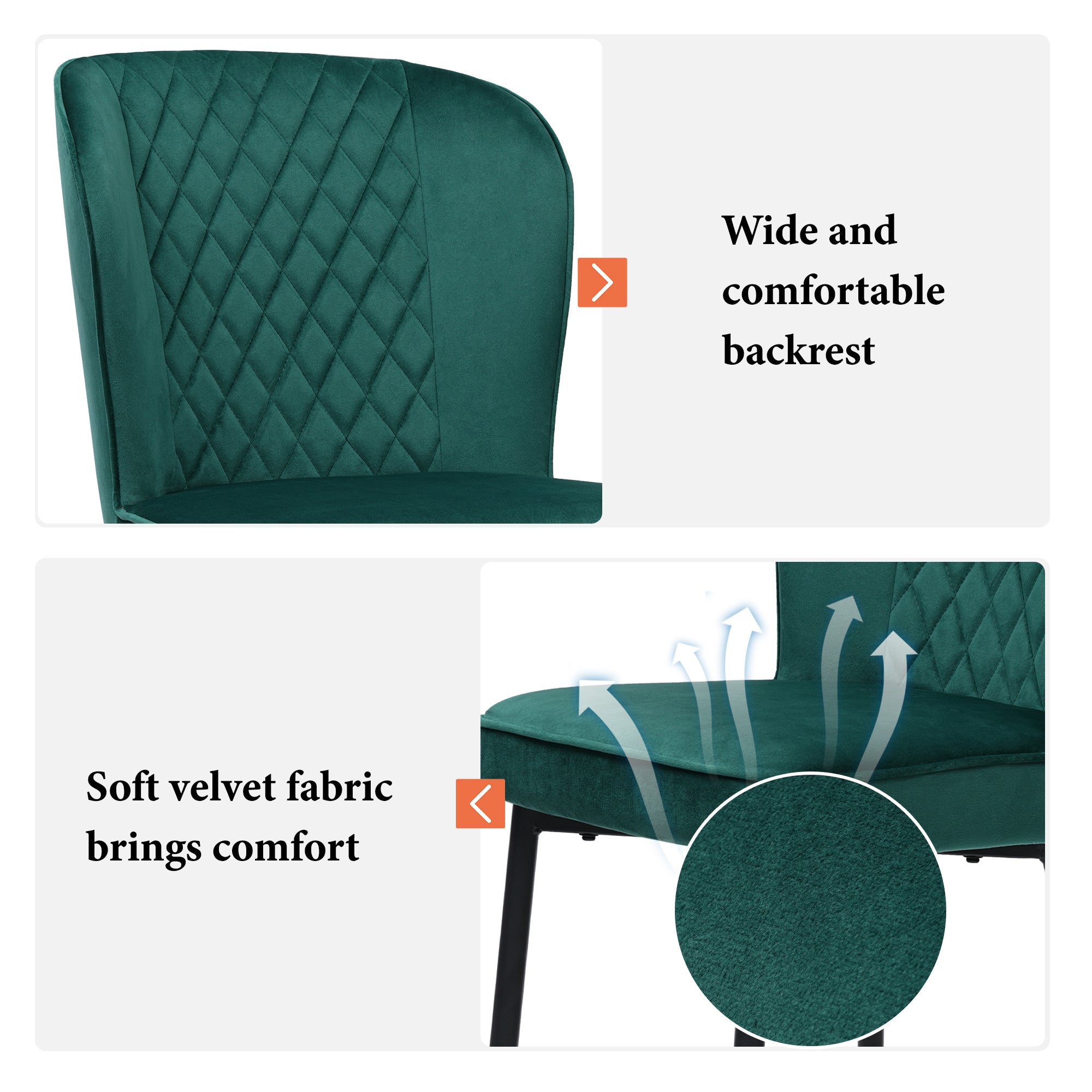 Velvet  dining chair (2 pcs), dark green, Modern Vanity Chair Kitchen Accent Occasional Chair with Metal Legs for Dining Room Living Room,upholstered chair  with backrest,seat in velvet metal frame