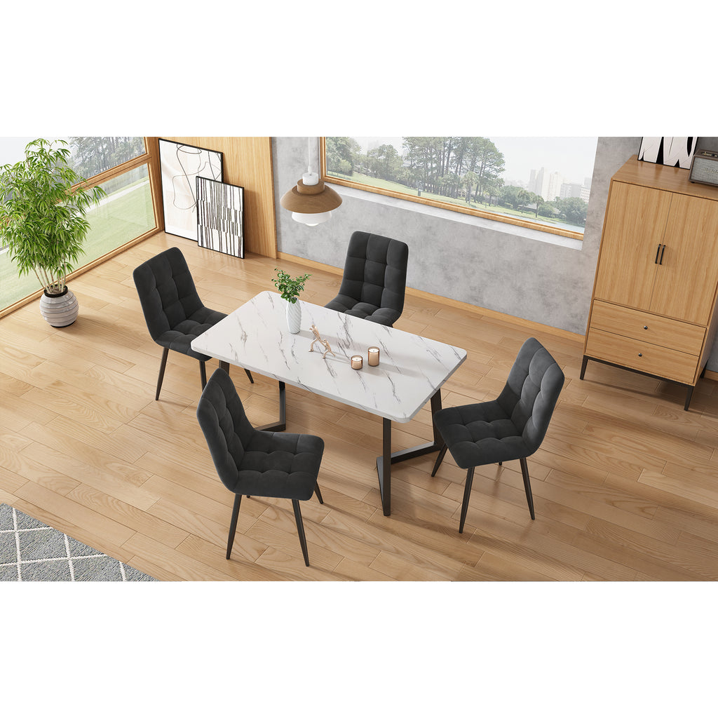Dining Chair (4 pcs), Dark Grey,4-Set Upholstered Chair Design Chair with Backrest,Seat in Velvet Metal Frame