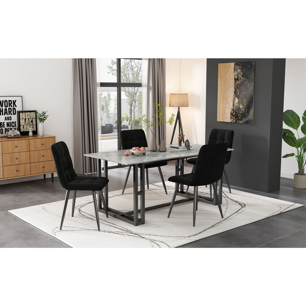 Dining Chair (4 pcs), Black,4-Set Upholstered Chair Design Chair with Backrest,Seat in Velvet Metal Frame