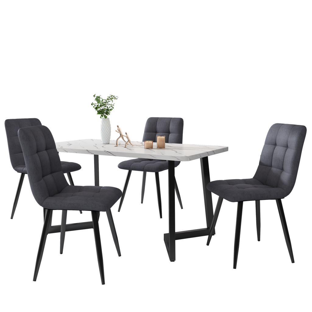 Dining Chair (4 pcs), Dark Grey,4-Set Linen Upholstered Chair Design Chair with Backrest,Seat in Linen, Metal Frame