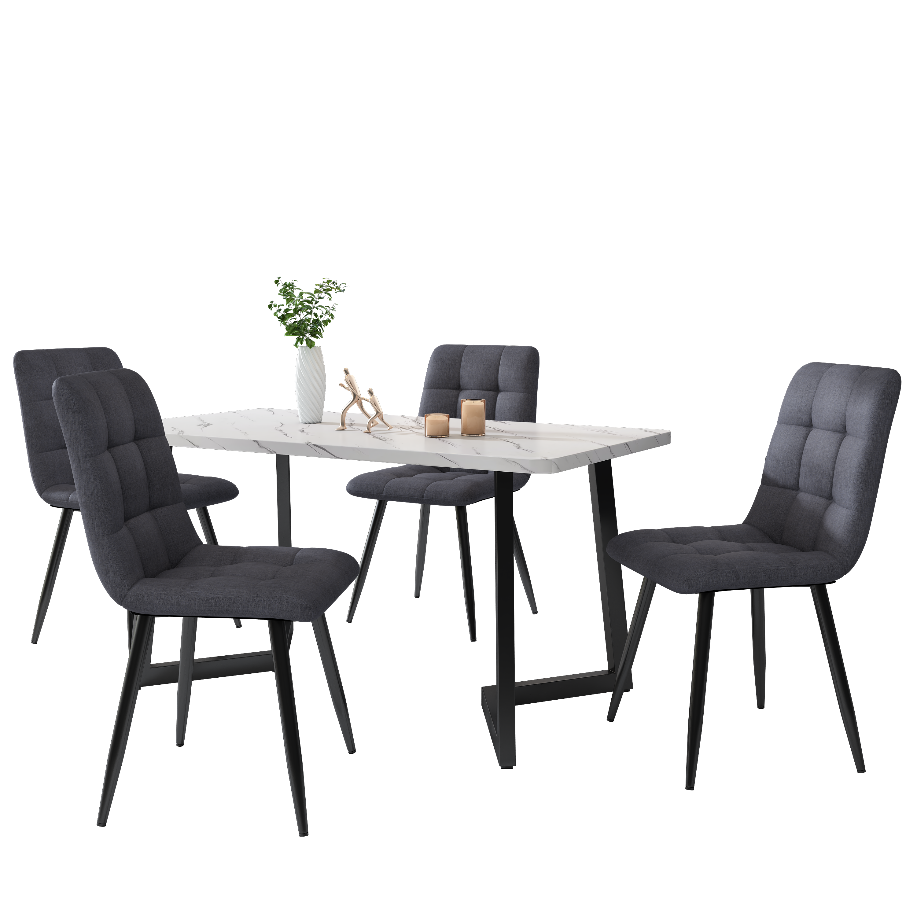 Dining Chair (4 pcs), Dark Grey,4-Set Linen Upholstered Chair Design Chair with Backrest,Seat in Linen, Metal Frame