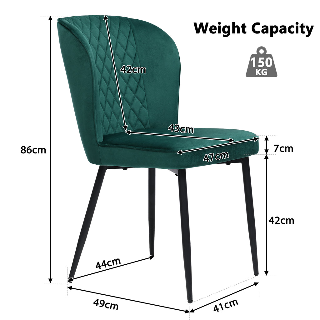 Velvet  dining chair (2 pcs), dark green, Modern Vanity Chair Kitchen Accent Occasional Chair with Metal Legs for Dining Room Living Room,upholstered chair  with backrest,seat in velvet metal frame