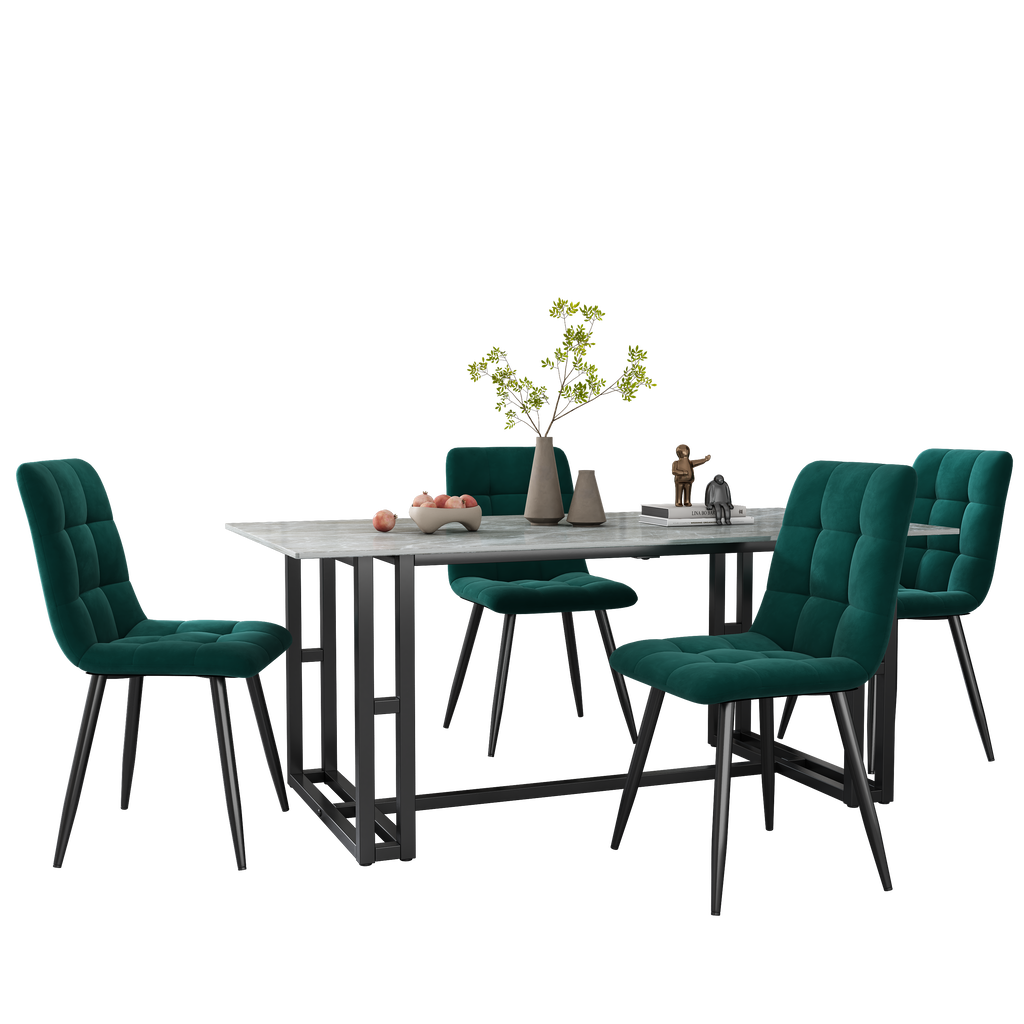 Dining Chair (4 pcs), Dark Green,4-Set Velet Upholstered Chair Design Chair with Backrest,Seat in Velvet Metal Frame
