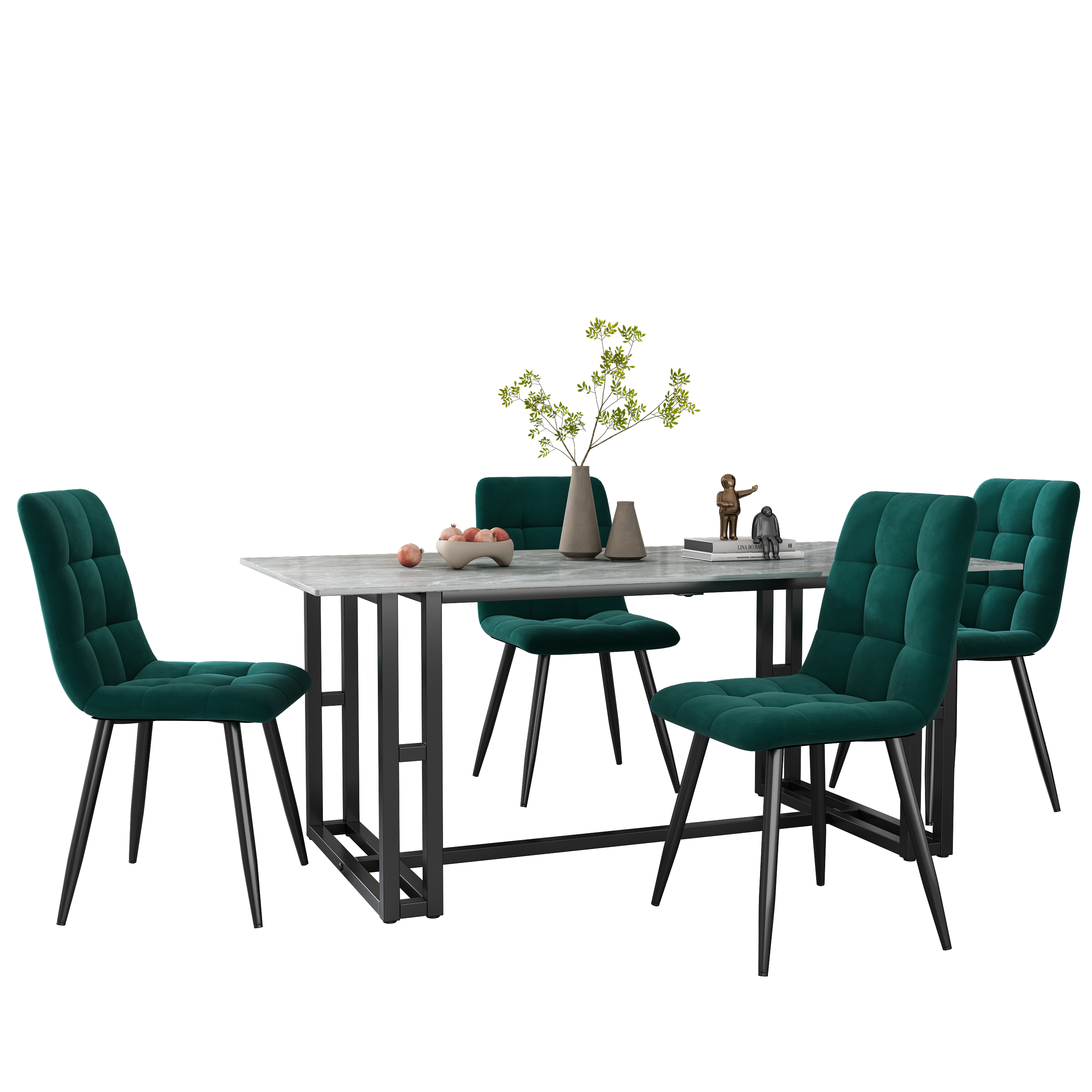 Dining Chair (4 pcs), Dark Green,4-Set Velet Upholstered Chair Design Chair with Backrest,Seat in Velvet Metal Frame