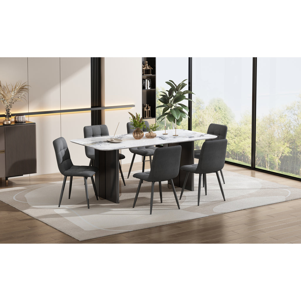 Dining Chair (4 pcs), Dark Grey,4-Set Linen Upholstered Chair Design Chair with Backrest,Seat in Linen, Metal Frame