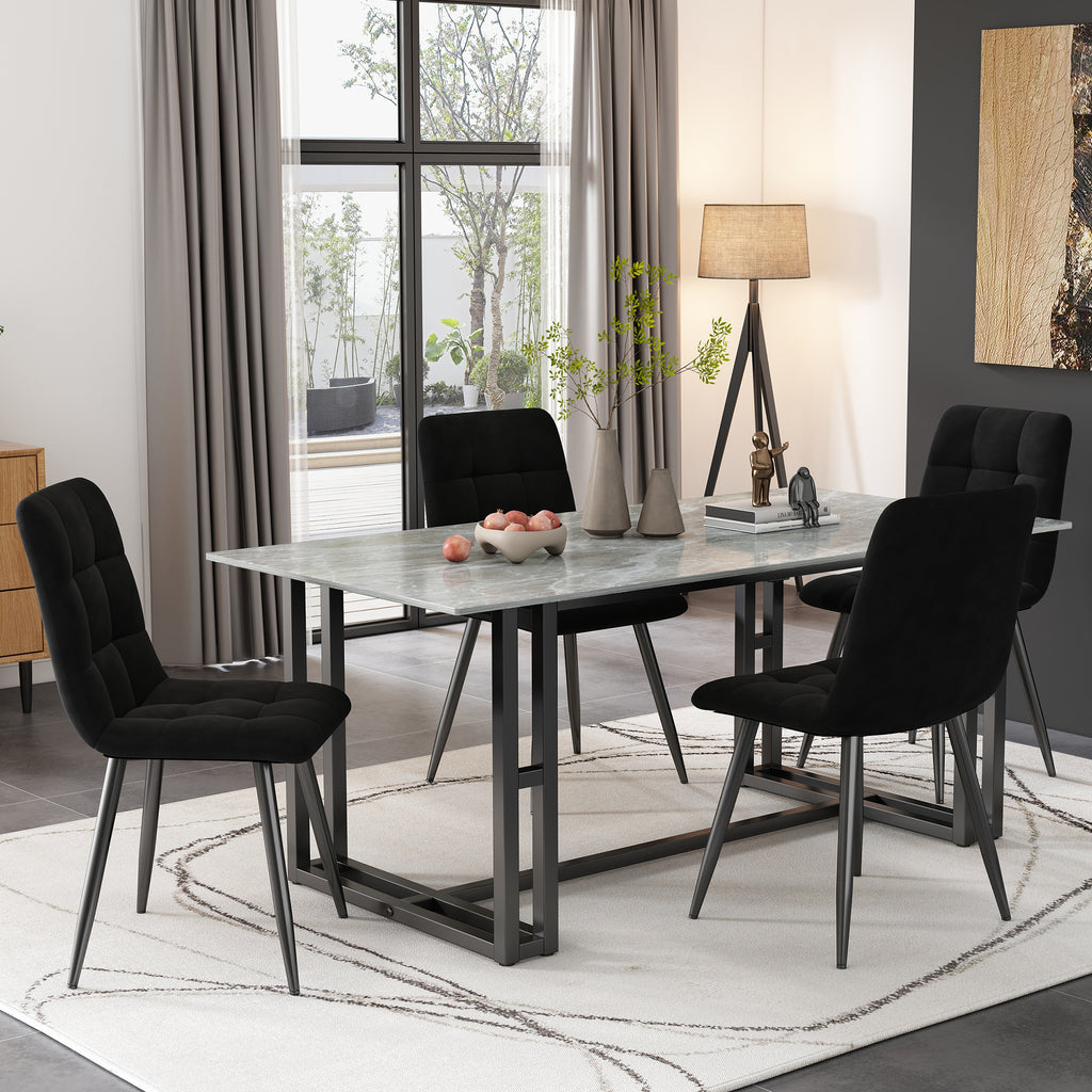 Dining Chair (4 pcs), Black,4-Set Upholstered Chair Design Chair with Backrest,Seat in Velvet Metal Frame
