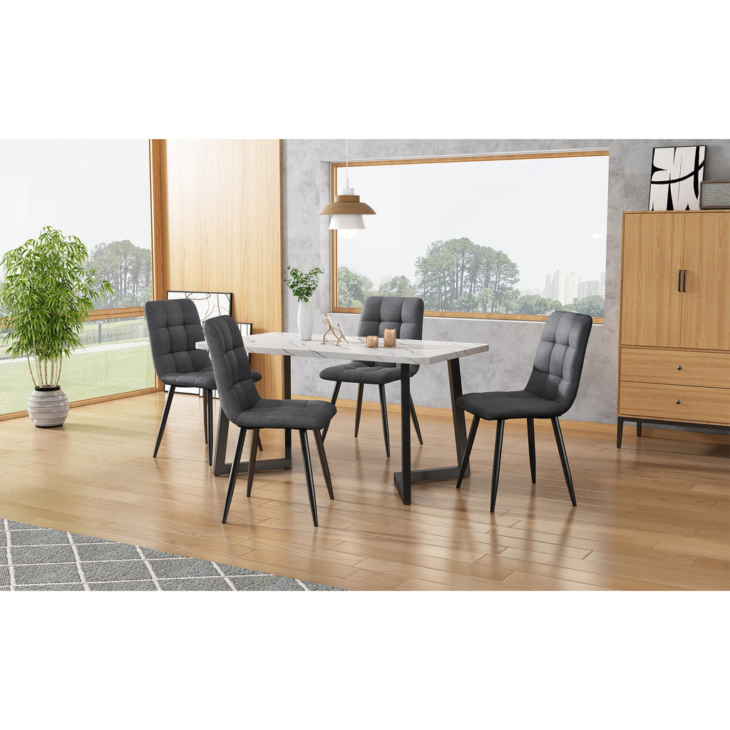 Dining Chair (4 pcs), Dark Grey,4-Set Linen Upholstered Chair Design Chair with Backrest,Seat in Linen, Metal Frame