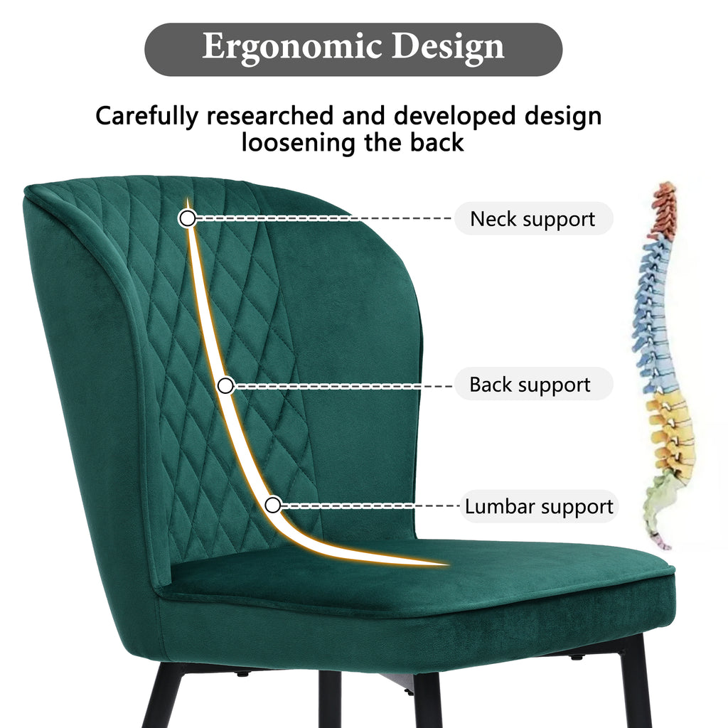 Velvet  dining chair (2 pcs), dark green, Modern Vanity Chair Kitchen Accent Occasional Chair with Metal Legs for Dining Room Living Room,upholstered chair  with backrest,seat in velvet metal frame