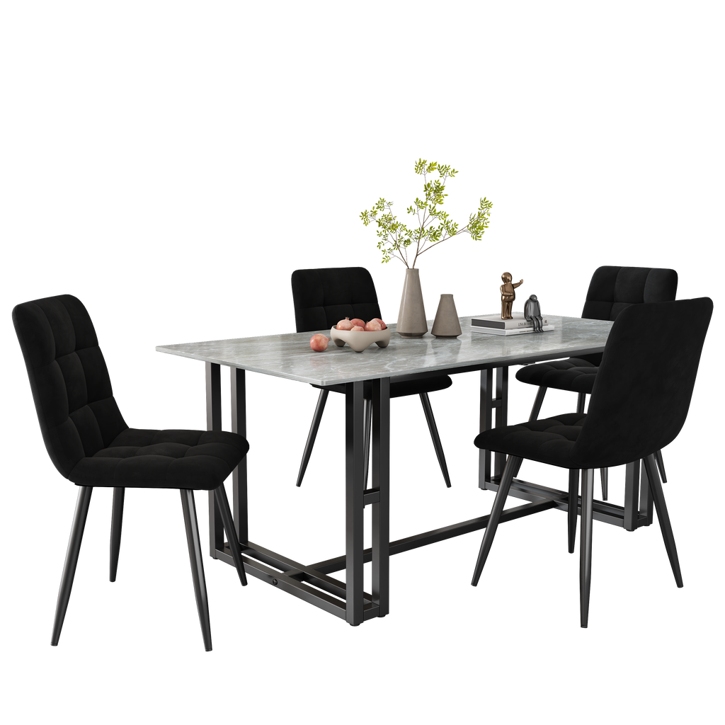 Dining Chair (4 pcs), Black,4-Set Upholstered Chair Design Chair with Backrest,Seat in Velvet Metal Frame