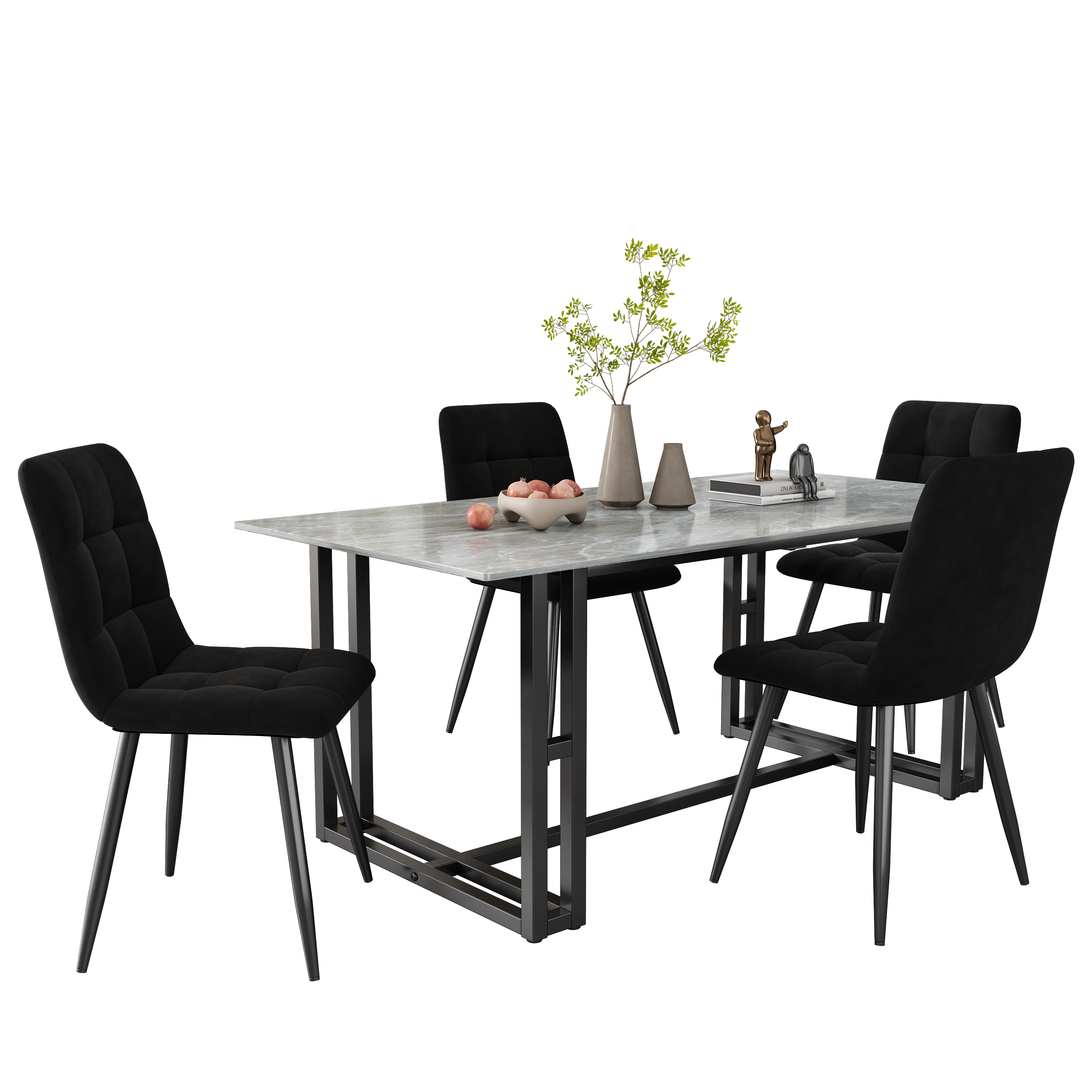 Dining Chair (4 pcs), Black,4-Set Upholstered Chair Design Chair with Backrest,Seat in Velvet Metal Frame